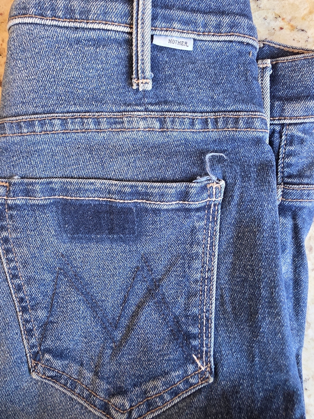 MOTHER Dark Blue Wide-Leg Flare Jeans with Raw Hem - Picture 3 of 8
